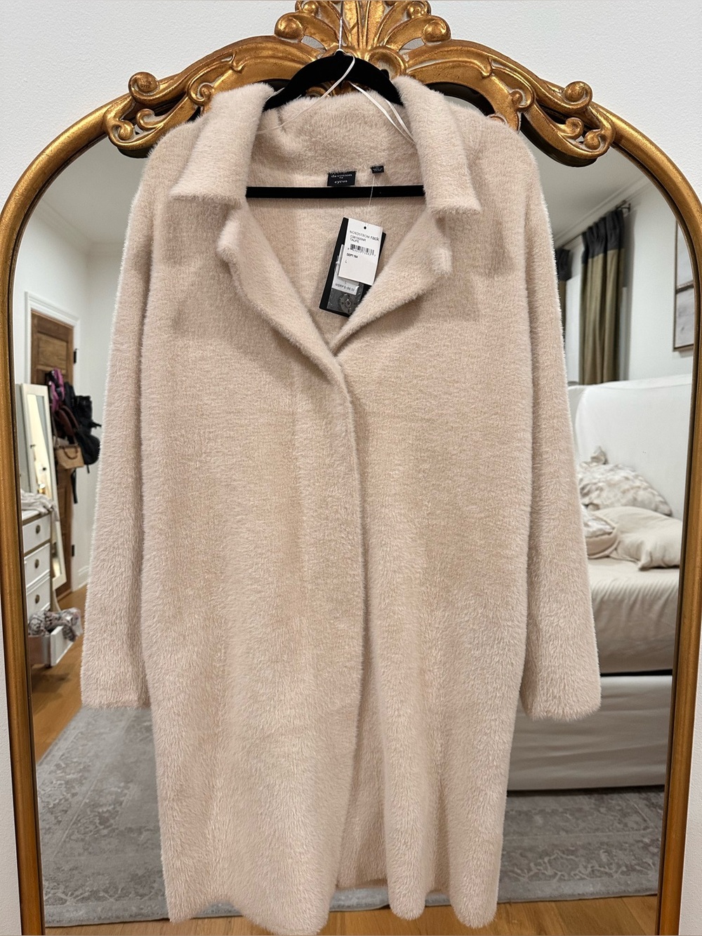 Devotion by Cyrus Taupe Faux-Sherpa Coat Long Jacket Sz L NWT